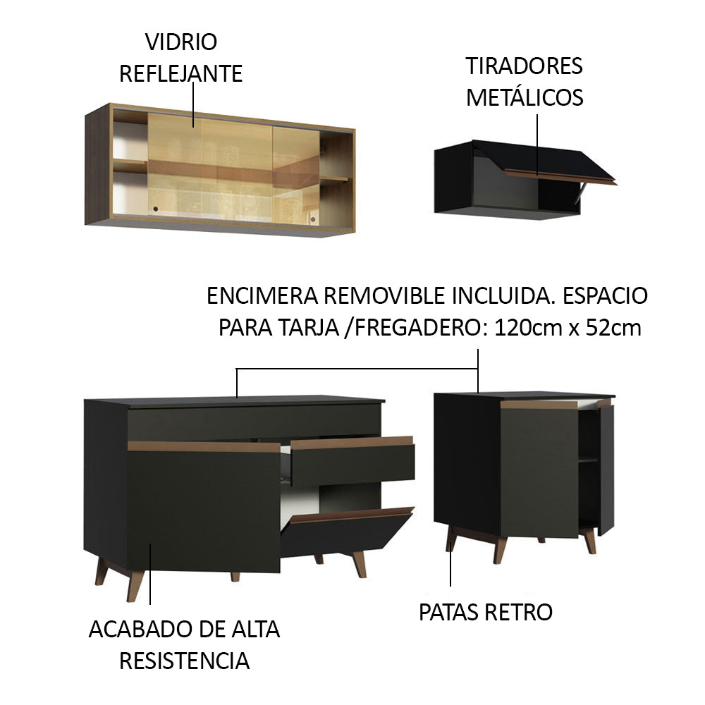 Combo de Cocina Compacta 190cm Reims Negro/Marrón 01