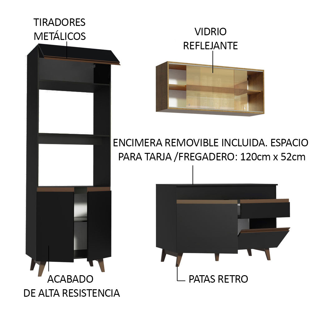 Combo de Cocina Compacta 190cm Reims Negro/Marrón 02