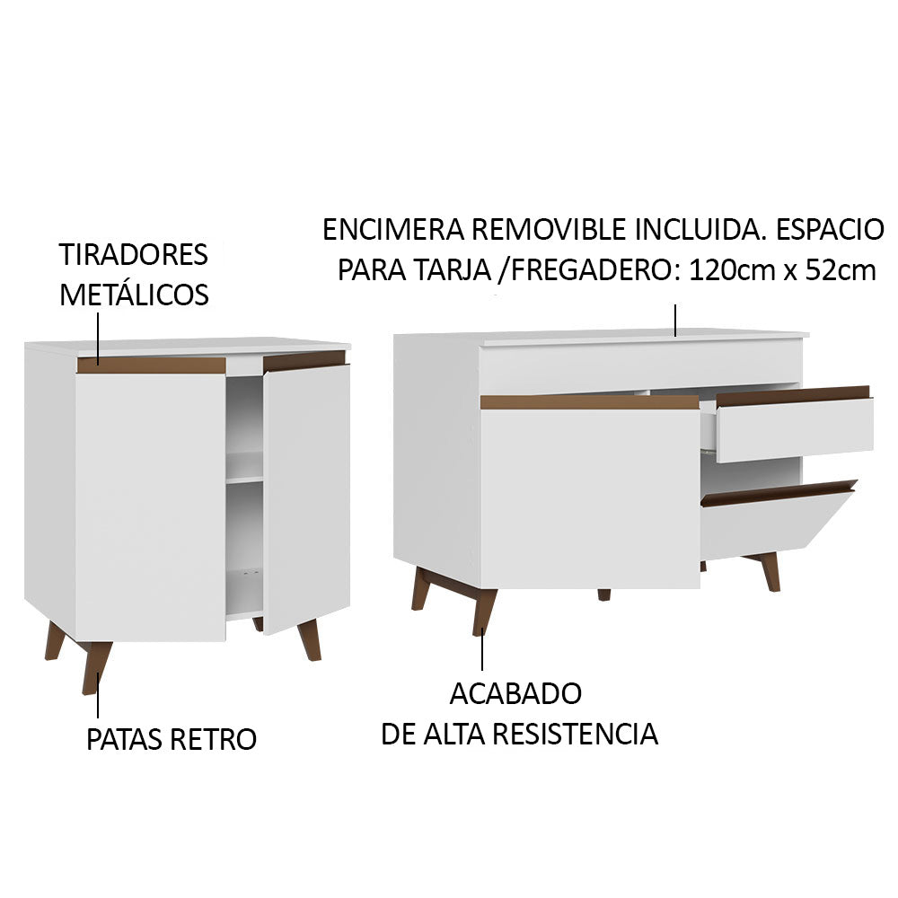 Kit de 2 Bajo Mesada de Cocina 4 Puertas 1 Cajón (Con Tapa) Reims Blanco