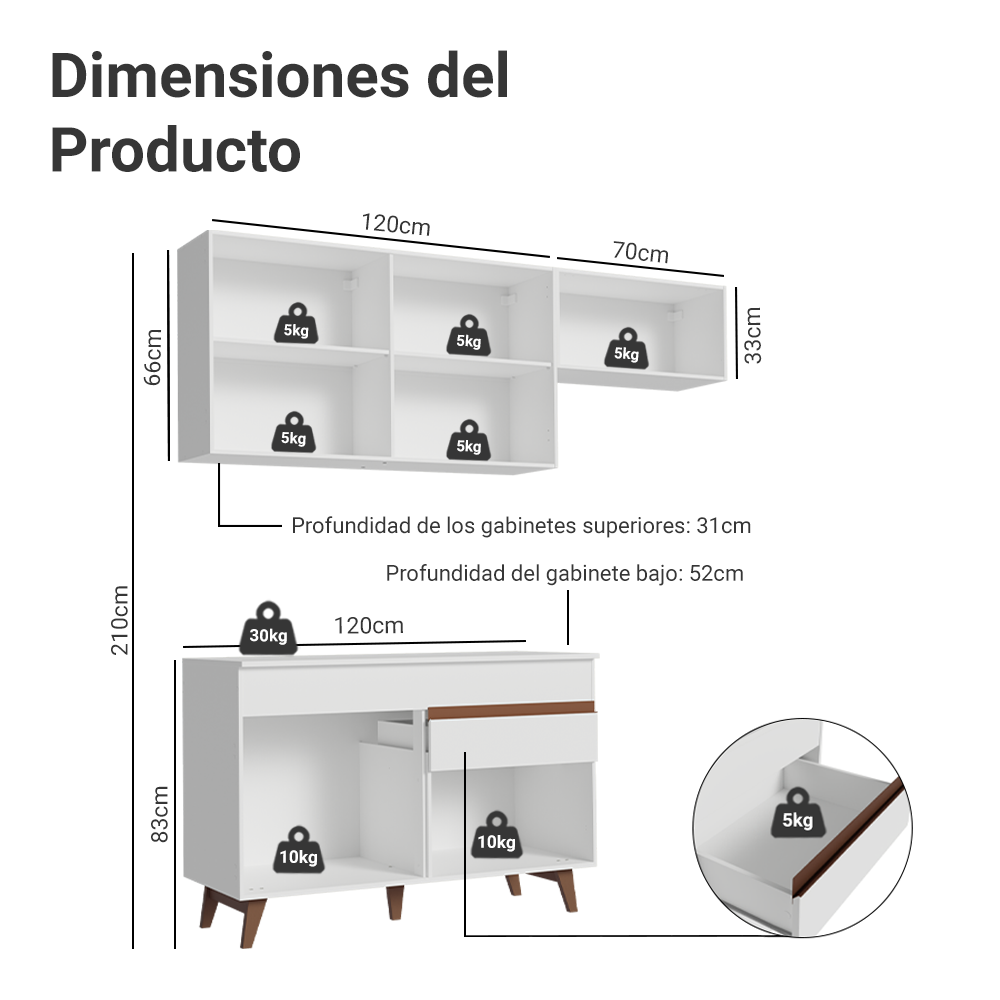 Cocina Compacta 190 cm Reims Blanco 04