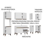 Combo Completo de Cocina 235 cm 8 Puertas 1 Cajón con Mueble para Horno o Microondas Blanco Reims Madesa
