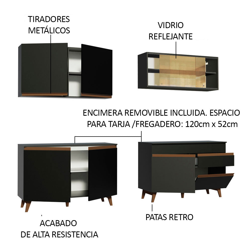 Combo completo de Cocina 240cm Negro Reims Madesa 01