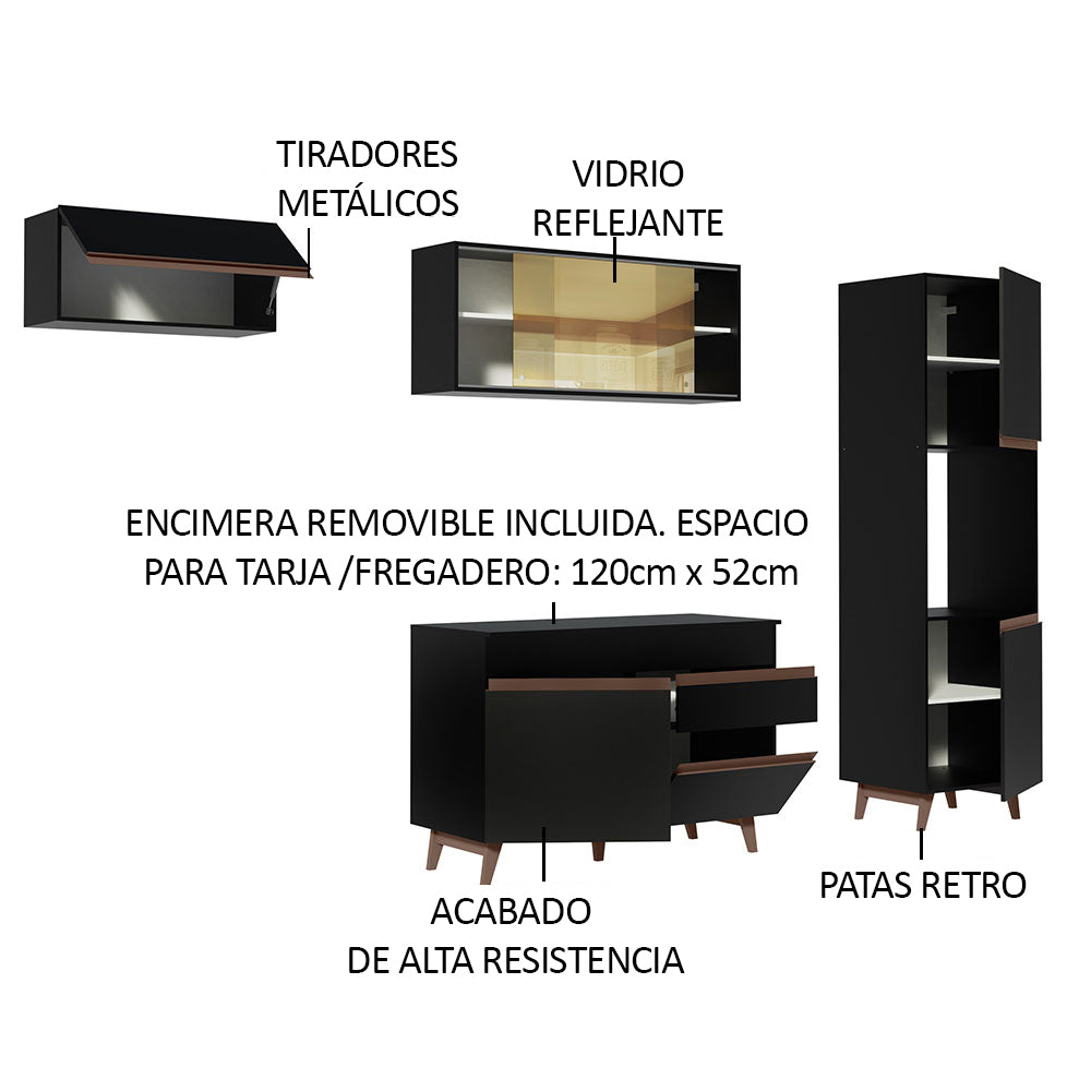 Combo completo de Cocina 250cm Negro Reims Madesa 03