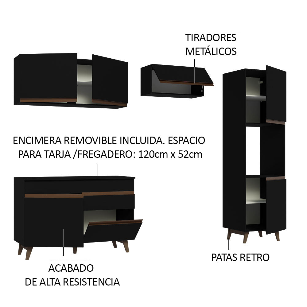 Combo completo de Cocina 250cm Negro Reims Madesa 06