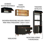 Combo Completo de Cocina 260 cm 8 Puertas 1 Cajón con Mueble para Horno y Microondas Negro/Marrón Reims Madesa