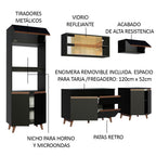 Combo Completo de Cocina 260 cm 10 Puertas 1 Cajón con Mueble para Horno y Microondas Negro Reims Madesa
