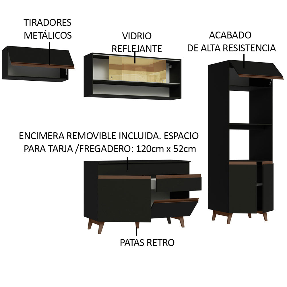 Combo completo de Cocina 260cm Negro Reims Madesa 07