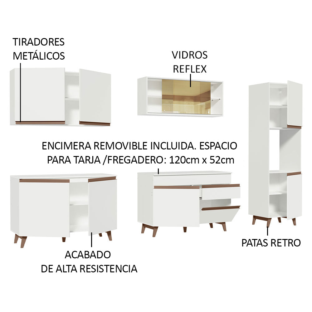 Combo Completo de Cocina 300 cm 10 Puertas 1 Cajón con Mueble para Horno o Microondas Blanco Reims Madesa 01