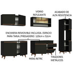 Combo Completo de Cocina 300 cm 10 Puertas 1 Cajón con Mueble para Horno o Microondas Negro Reims Madesa 02