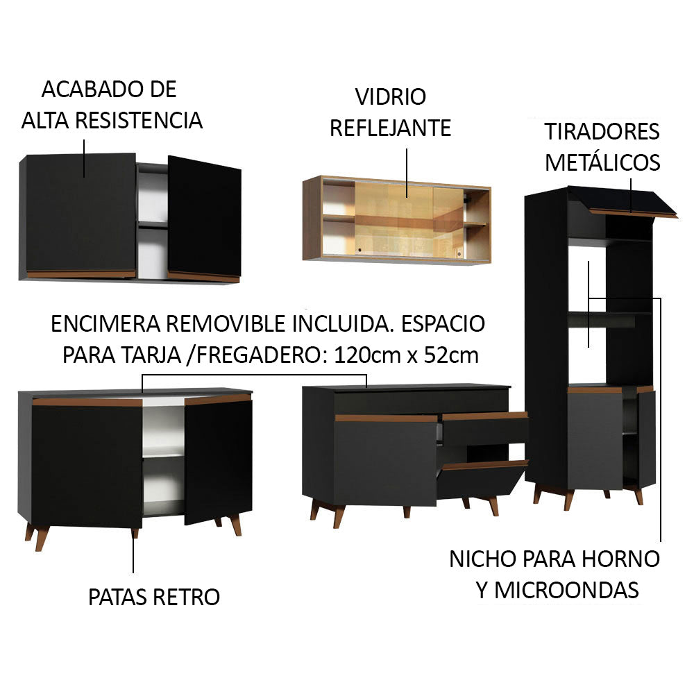 Combo completo de Cocina Madesa Reims 310cm Negro/Marrón 01