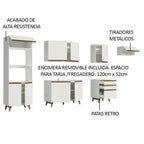 Combo Completo de Cocina 320 cm 9 Puertas 3 Cajones con Mueble para Horno y Microondas Blanco Reims Madesa