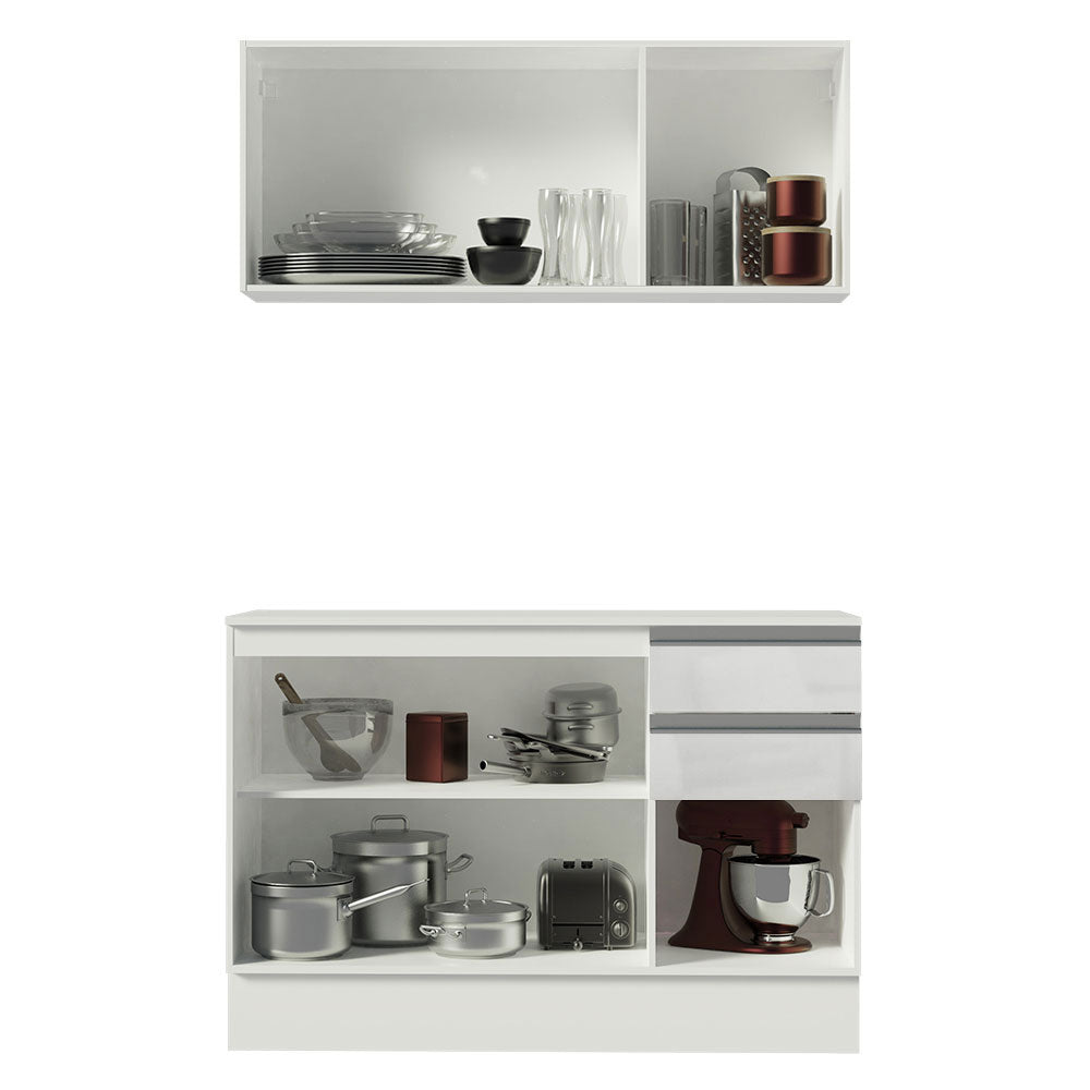 Cocina Compacta Smart 100% MDF Puertas Brillante XP 120 cm 6 Puertas 2 Cajones (Con Mesada) Blanco Madesa