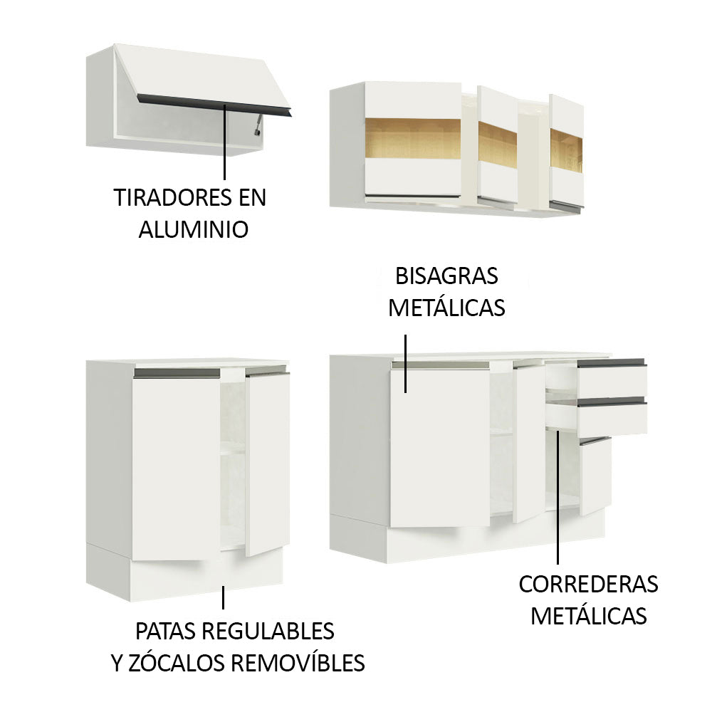 Cocina Compacta 100% MDF 180 cm Blanco Smart Madesa 01