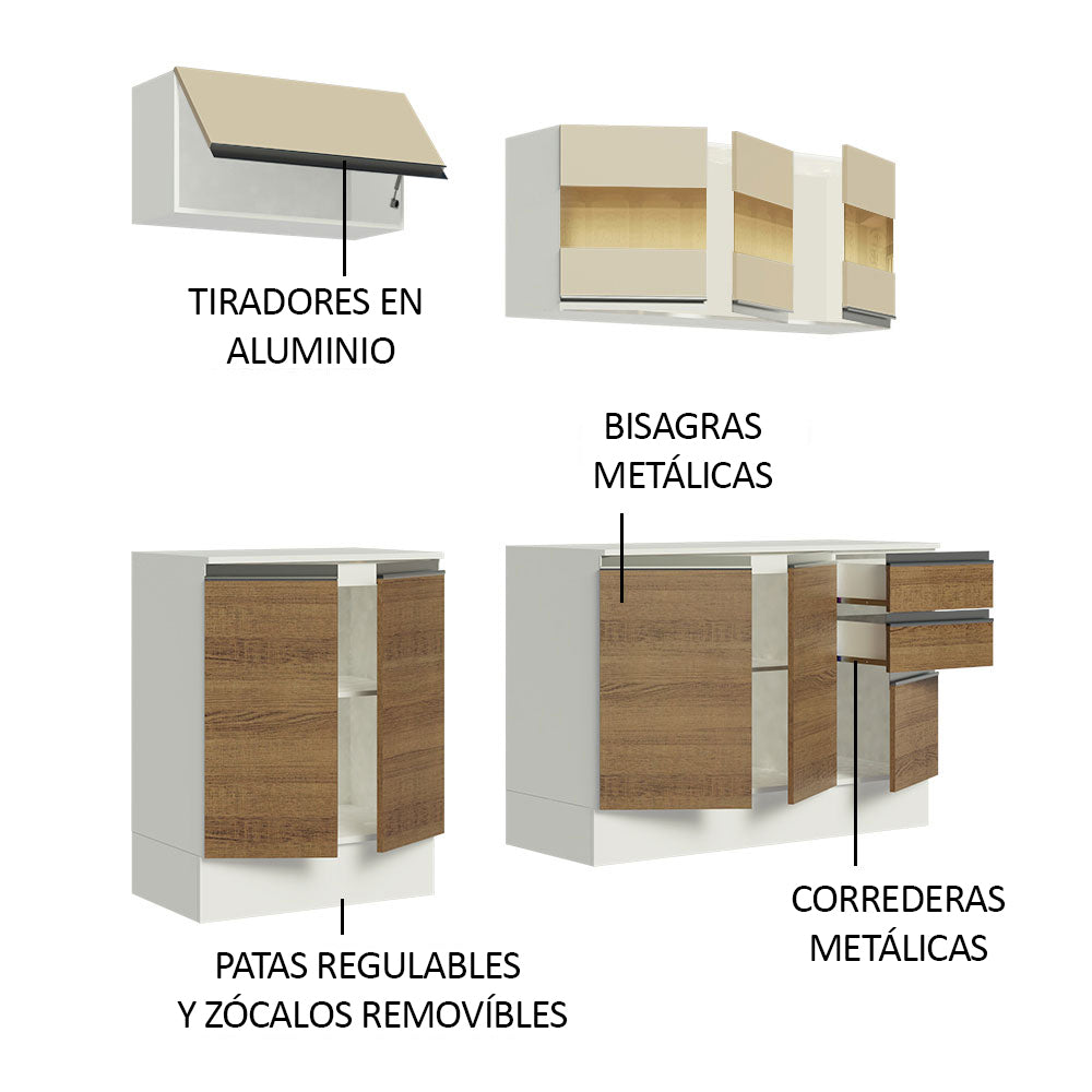 Cocina Compacta 100% MDF 180 cm Blanco/Marrón/Crema Smart Madesa 01