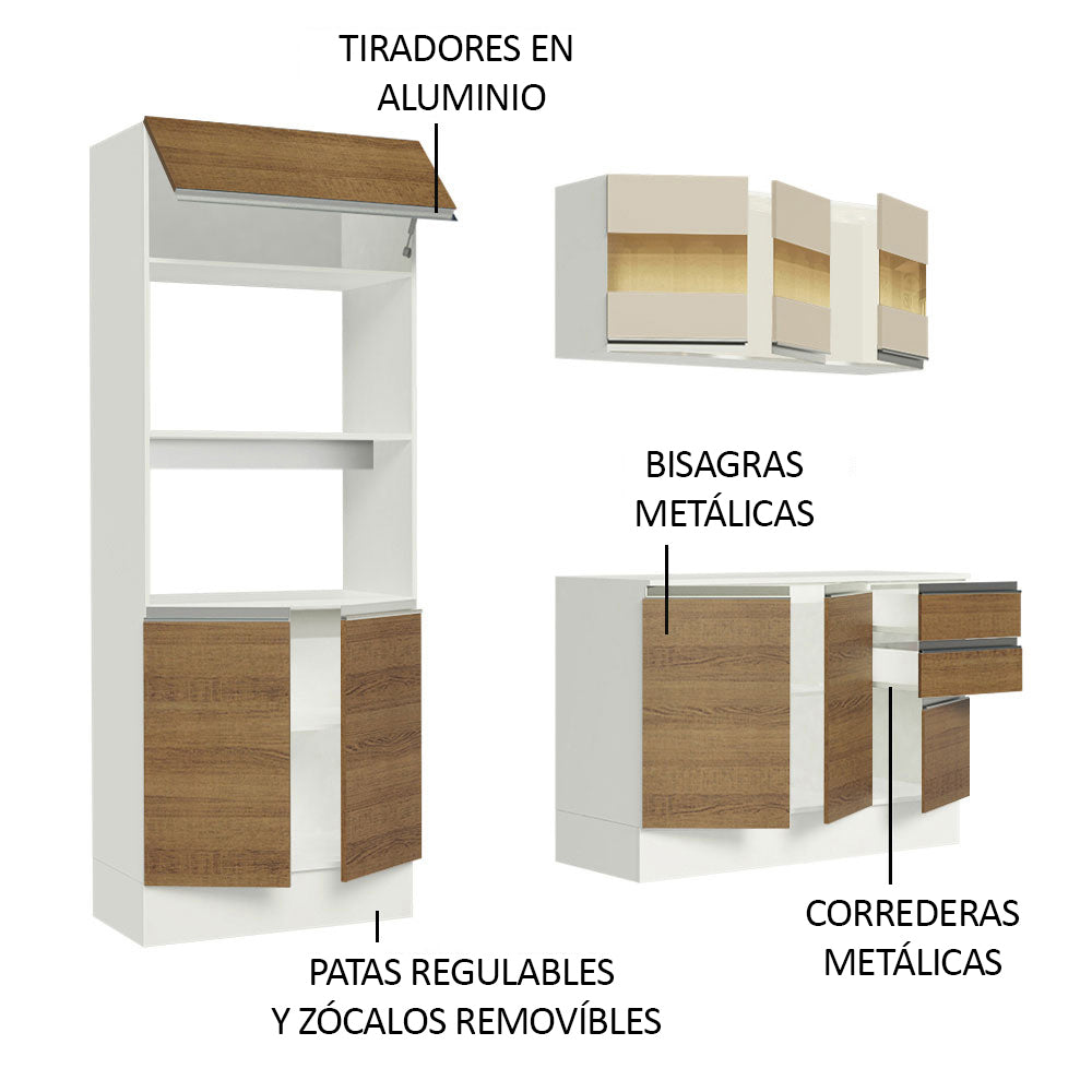 Cocina Compacta 100% MDF 190 cm Blanco/Marrón/Crema Smart Madesa 01