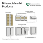 Combo Completo de Cocina 240 cm 13 Puertas 2 Cajones 100% MDF con Cristalero Blanco Smart Madesa