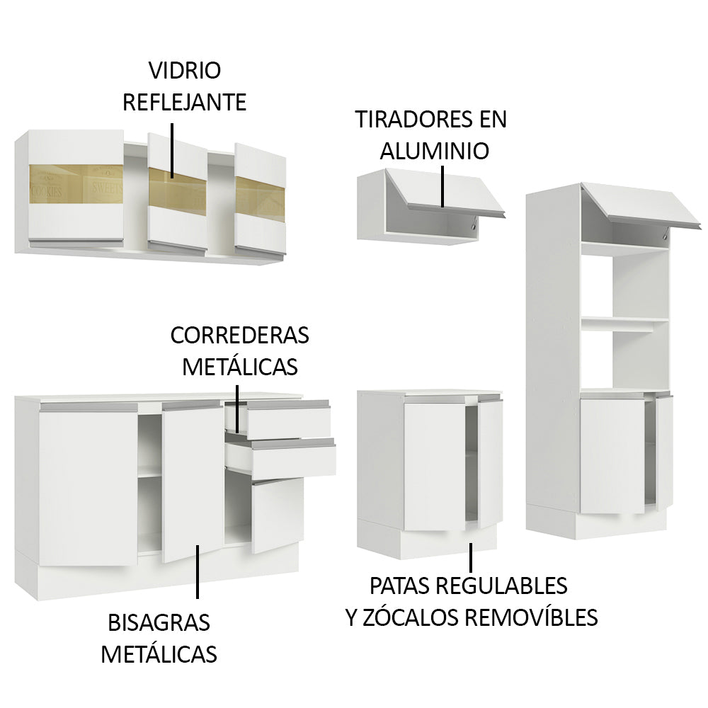 Combo Completo de Cocina 100% MDF 250 cm Blanco Smart Madesa 02