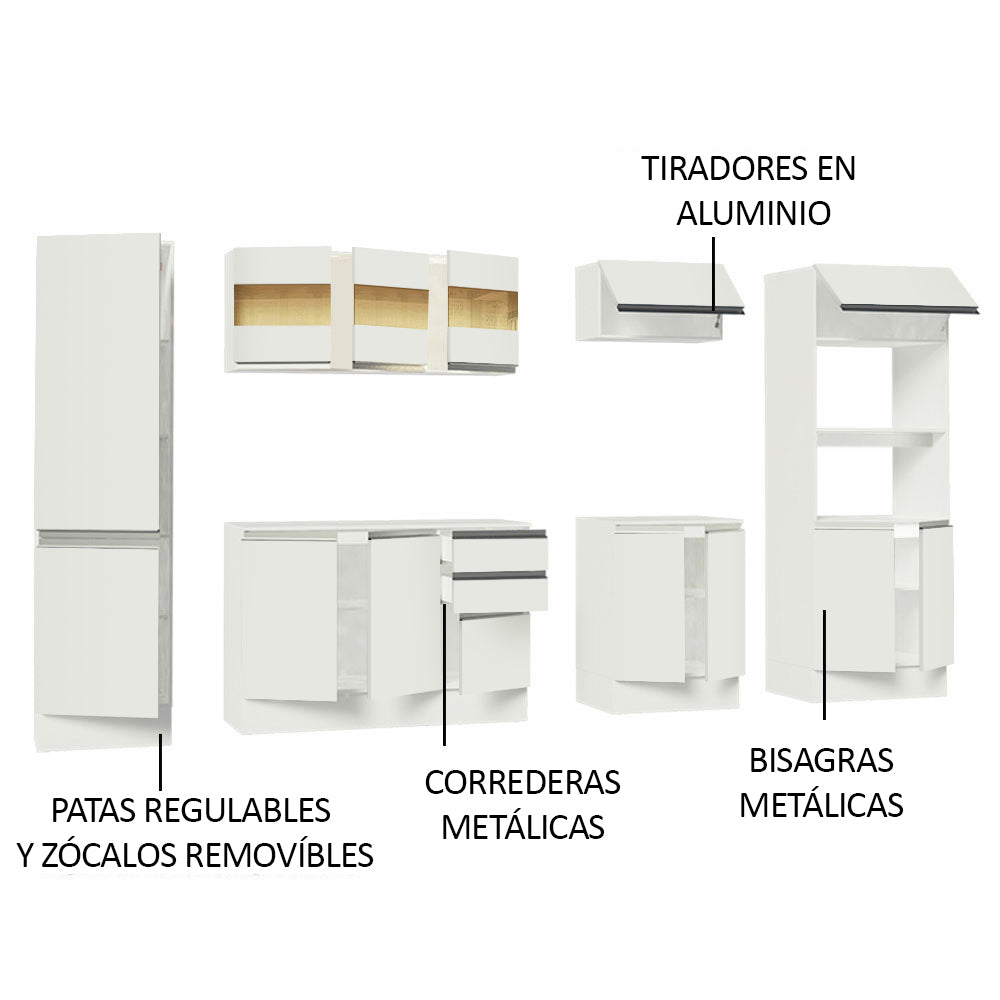 Combo Completo de Cocina 100% MDF 300 cm Frentes Blanco Smart Madesa 01