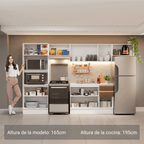 Combo Completo de Cocina 310 cm 11 Puertas 2 Cajones 100% MDF con Mueble para Horno y Microondas Blanco/Marrón/Crema Smart Madesa