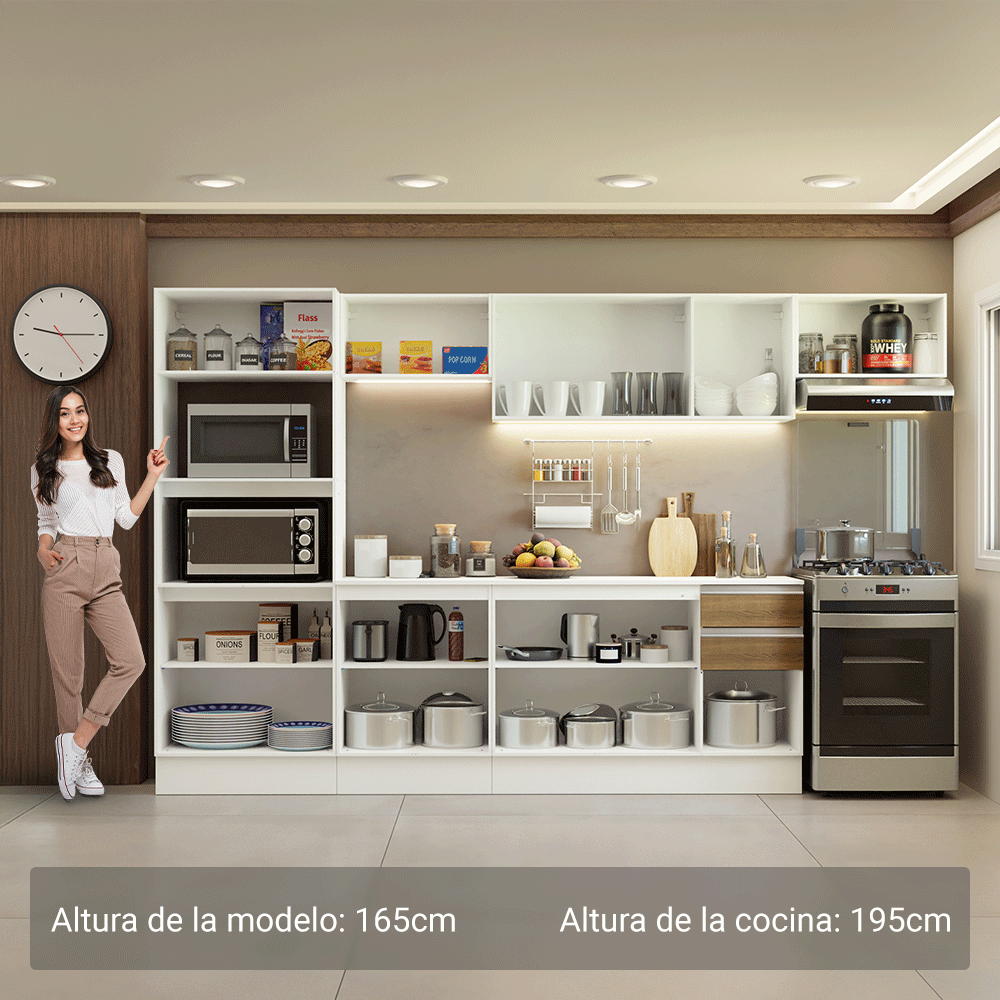 Combo de Cocina 100% MDF 310 cm Smart Blanco/Marrón/Crema 02