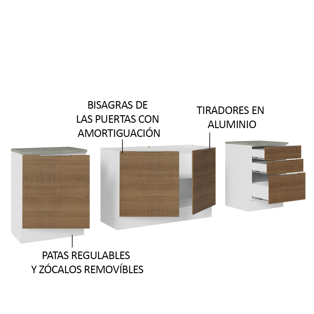 Cocina Compacta 240 cm Blanco/Marrón Stella Madesa 01