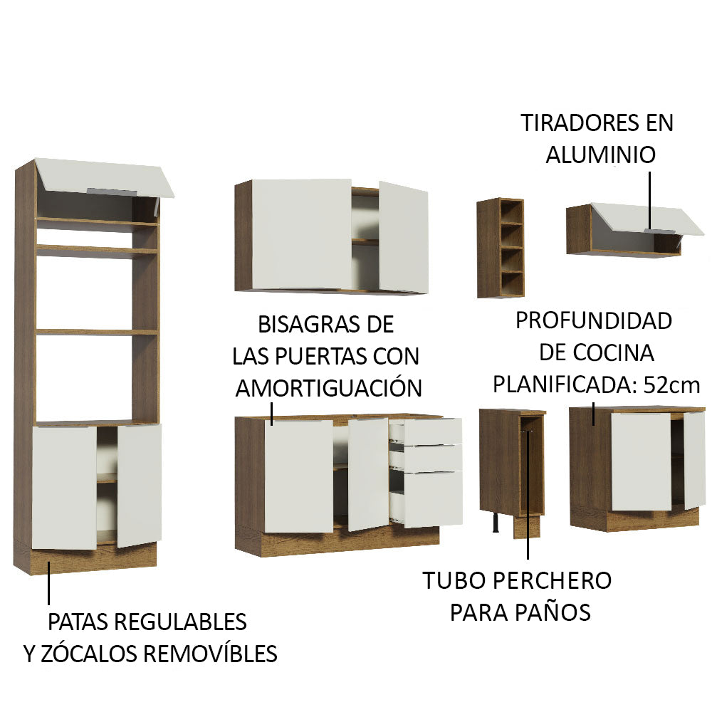 Combo Completo de Cocina 290cm Marrón/Blanco Stella Madesa 01