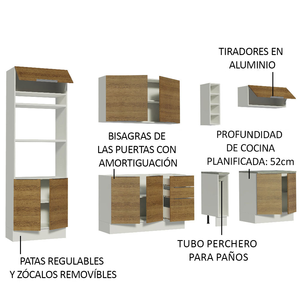Combo Completo de Cocina 290cm Blanco/Marrón Stella Madesa 01