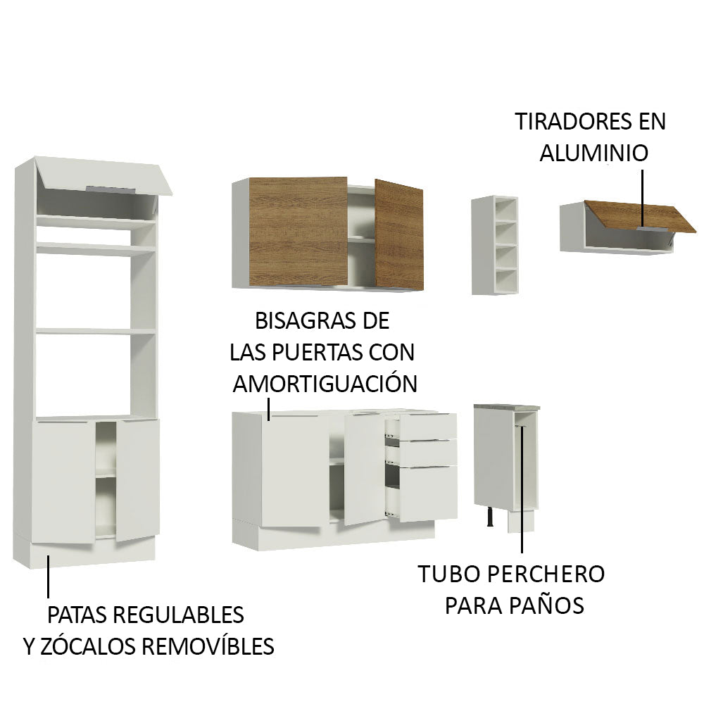 Combo Completo de Cocina 290cm Blanco/Blanco/Marrón Stella Madesa 02