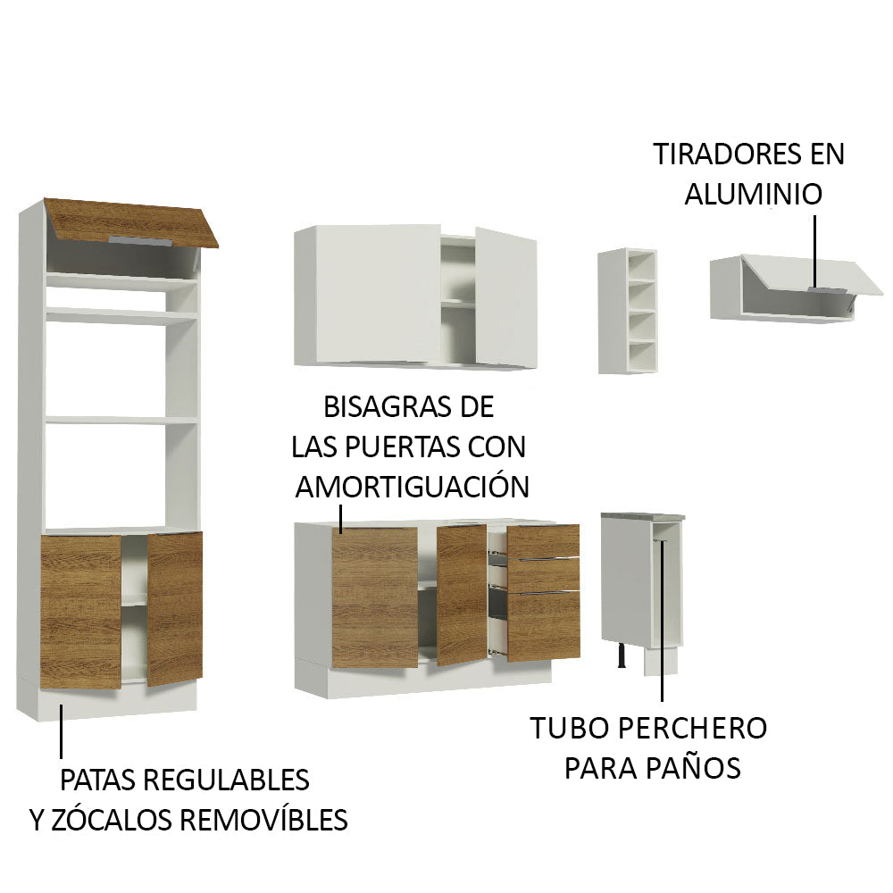 Combo Completo de Cocina 290cm Blanco/Marrón/Blanco Stella Madesa 02