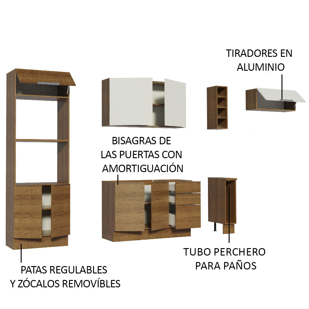 Combo Completo de Cocina 290cm Marrón/Marrón/Blanco Stella Madesa 02