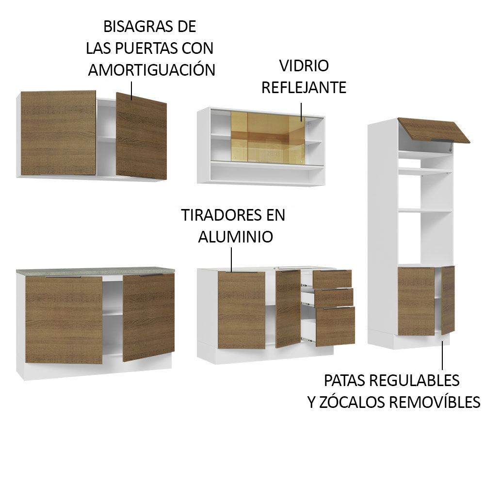 Combo Completo de Cocina 310 cm Blanco/Marrón Stella Madesa 02