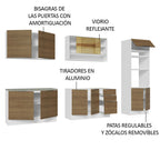 Combo Completo de Cocina 310 cm 11 Puertas 3 Cajones Sin Mesada con Mueble para Horno y Microondas Blanco/Marrón Stella Madesa 02