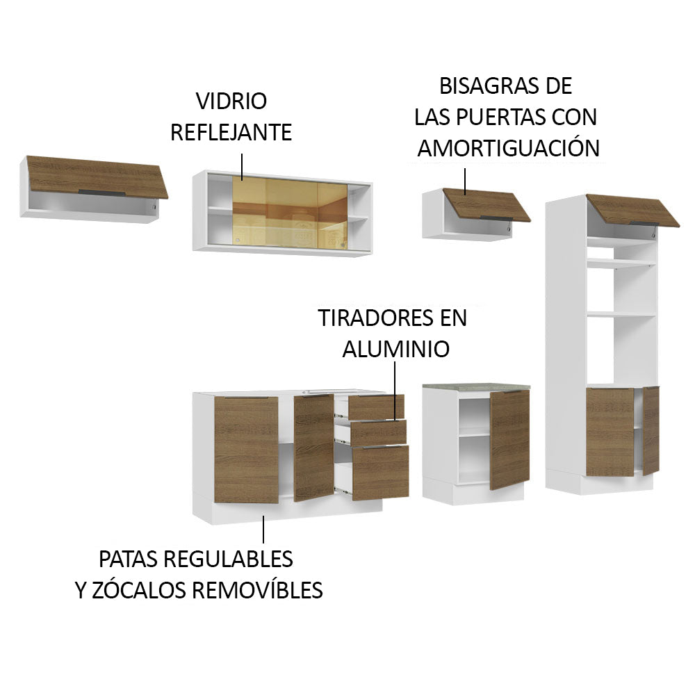 Combo Completo de Cocina 330 cm Blanco/Marrón Stella Madesa 04