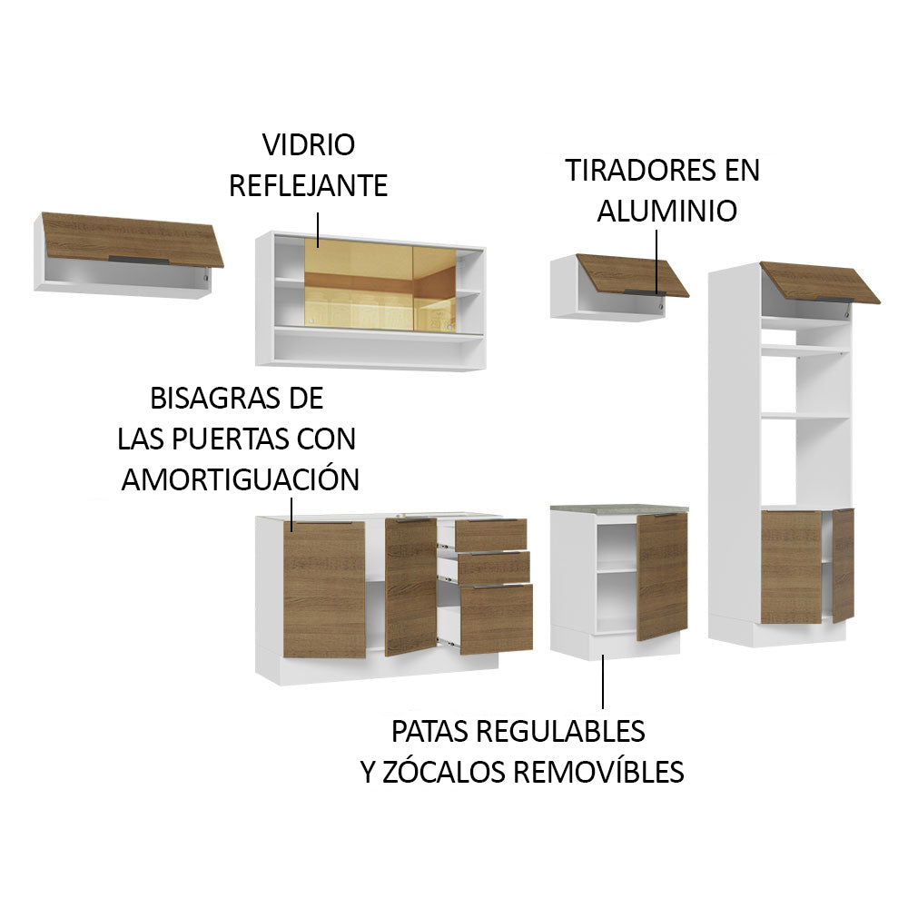 Combo Completo de Cocina 330 cm Blanco/Marrón Stella Madesa 06