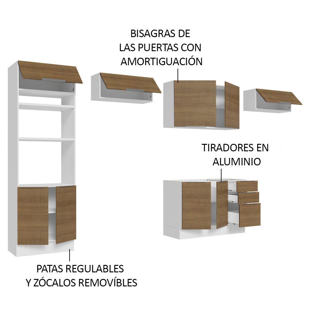 Combo Completo de Cocina 350 cm Blanco/Marrón Stella Madesa 01