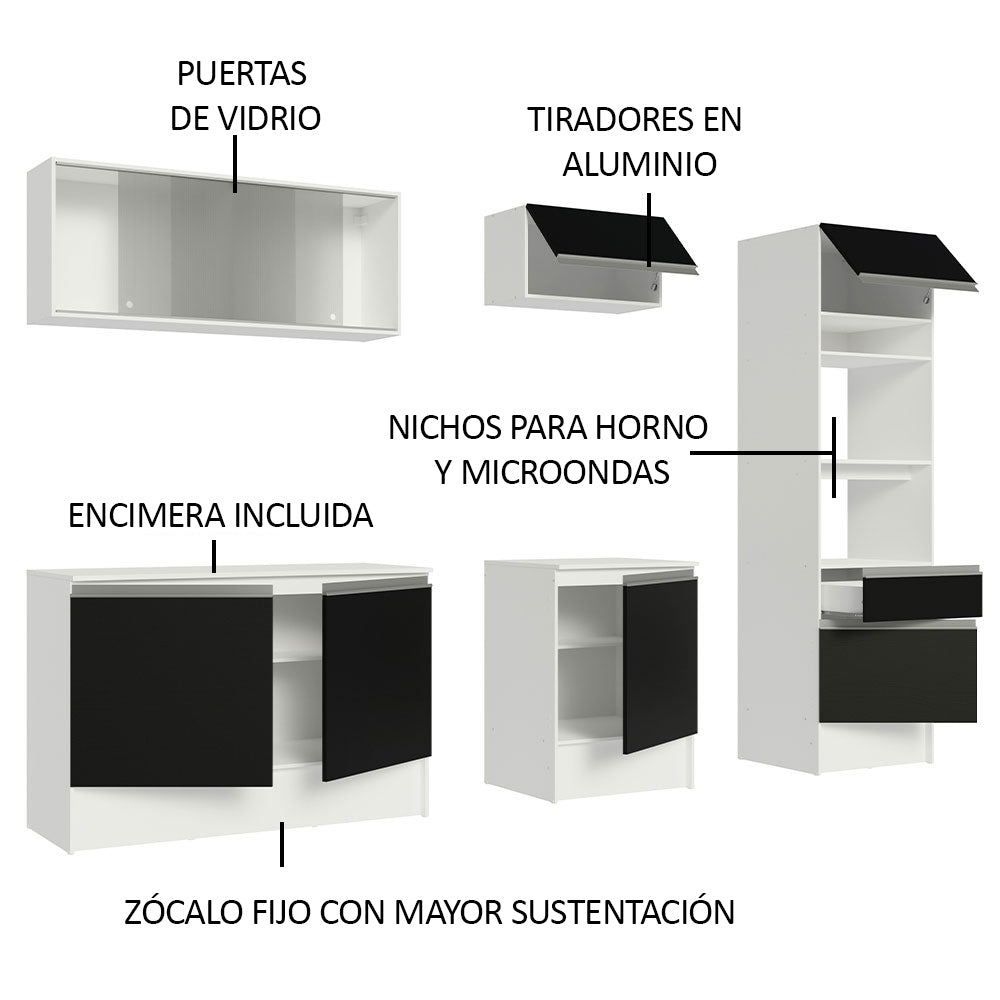 Combo Completo de Cocina 240 cm Blanco/Negro Topazio Madesa 05