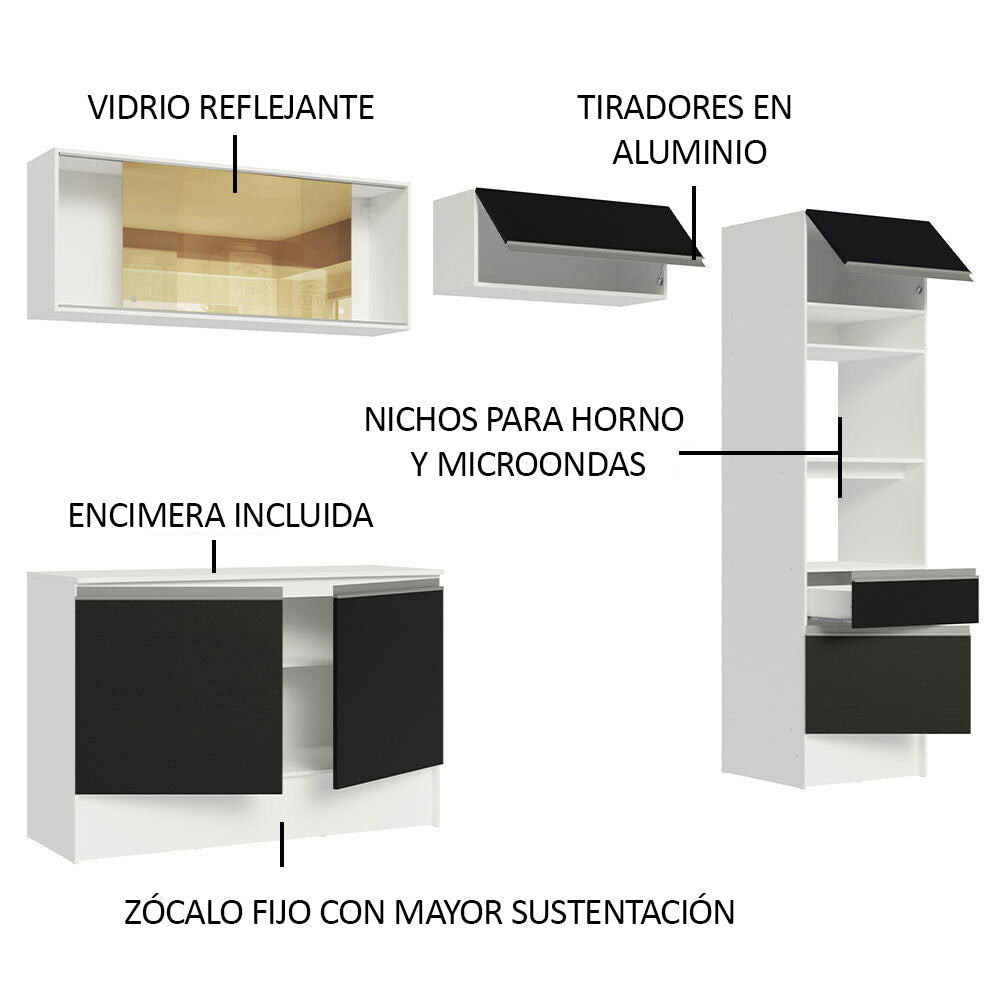 Combo Completo de Cocina 260 cm Blanco/Negro Diamante Madesa 02