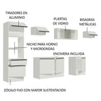 Combo Completo de Cocina 300 cm 9 Puertas 1 Cajón con Mueble para Horno y Microondas Blanco Topazio Madesa