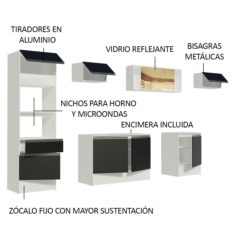 Combo Completo de Cocina 300 cm Blanco/Negro Diamante Madesa 02