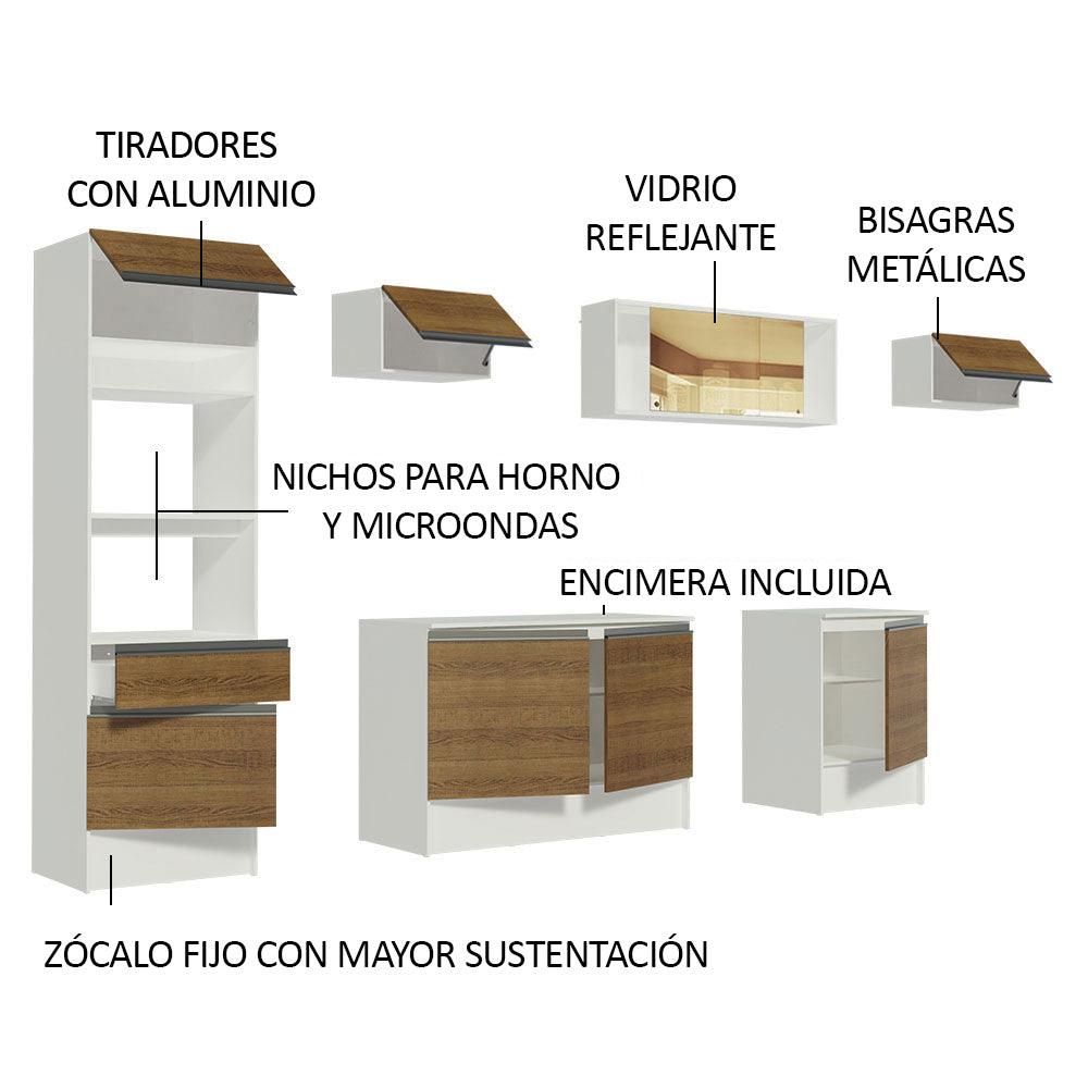 Combo completo de Cocina 300cm Blanco/Marrón Diamante Madesa 02