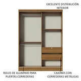 Habitación Completa con Placard Luke 2 Purtas de Espejo y Respaldo de cama con 2 Mesas de Luz Madesa Marrón