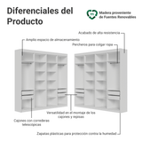 Placard Closet Esquinero 522 cm 8 Cajones Blanco Venus Madesa