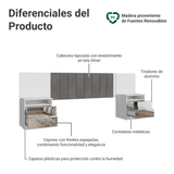 Respaldo de Cama Extensible Tapizado con 2 Mesas de Luz Espejadas Blanco/Silver Madesa