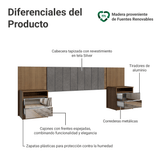 Respaldo de Cama Extensible Tapizado con 2 Mesas de Luz Espejadas Marrón/Silver Madesa