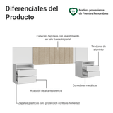 Respaldo de Cama Extensible Tapizado con 2 Mesas de Luz Blanco/Imperial Madesa