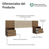 Respaldo de Cama Extensible Tapizado con 2 Mesas de Luz Marrón/Imperial Madesa