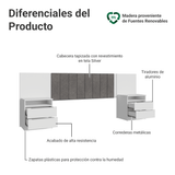 Respaldo de Cama Extensible Tapizado con 2 Mesas de Luz Blanco/Silver Madesa