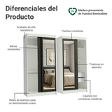 Conjunto 2 Placares 4 Puertas Corredizas con 2 Espejos Blanco/Negro Tokio Madesa