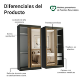 Conjunto 2 Placares 4 Puertas Corredizas con 2 Espejos Negro/Marrón Tokio Madesa