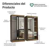 Conjunto 2 Placares 4 Puertas Corredizas con 4 Espejos Marrón/Negro Tokio Madesa